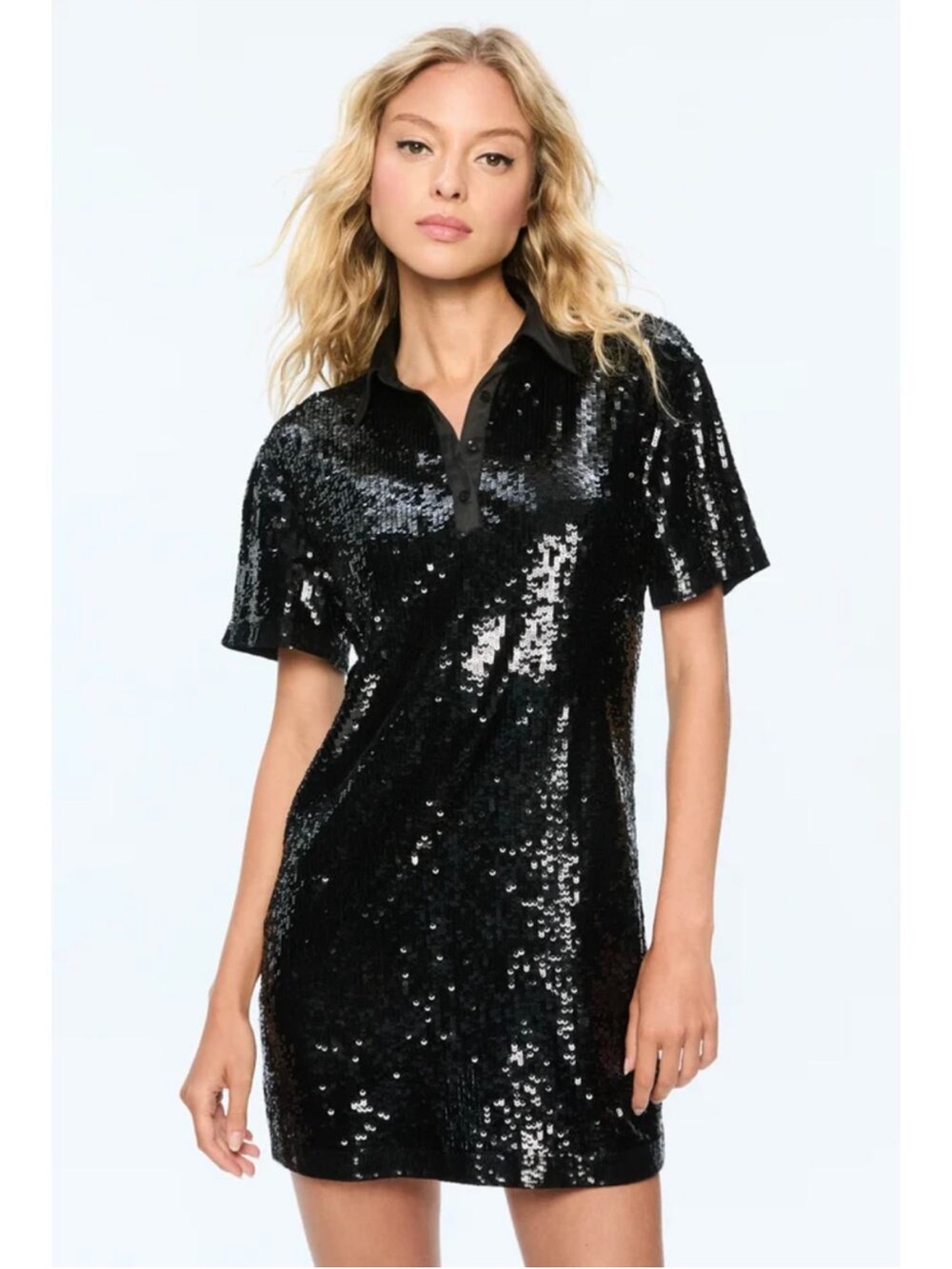 Alice + Olivia Treva Black Sequin Polo Mini Dress NEW